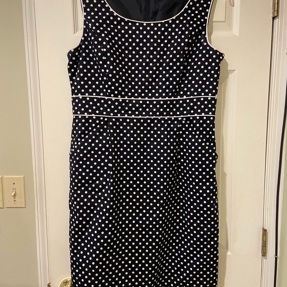 Tahari Arthur Levine polka dot navy dress